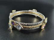 Bracciale 3 Cerchi rigido in Argento, Bronzo e Zirconi